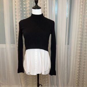 The Clothing Company Black Mock Turtleneck Sweater with Faux White Button Down